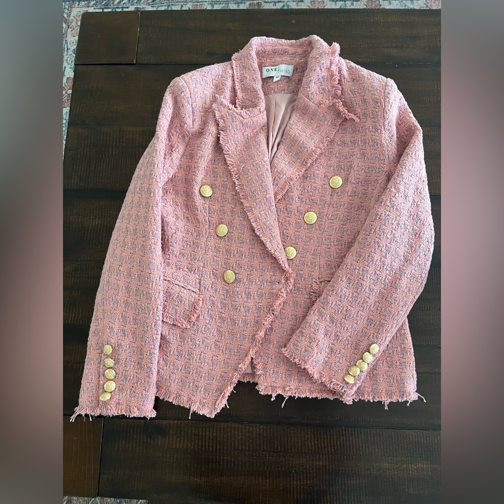 One/Third Double Breasted Pink Purple Houndstooth
Tweed Jacket 19 Blazer